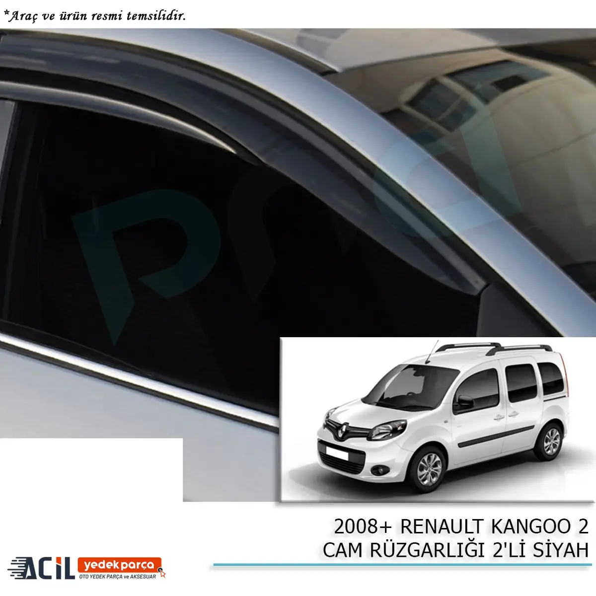 2008+ RENAULT KANGOO 2 CAM RUZGARLIGI 2PCS SIYAH