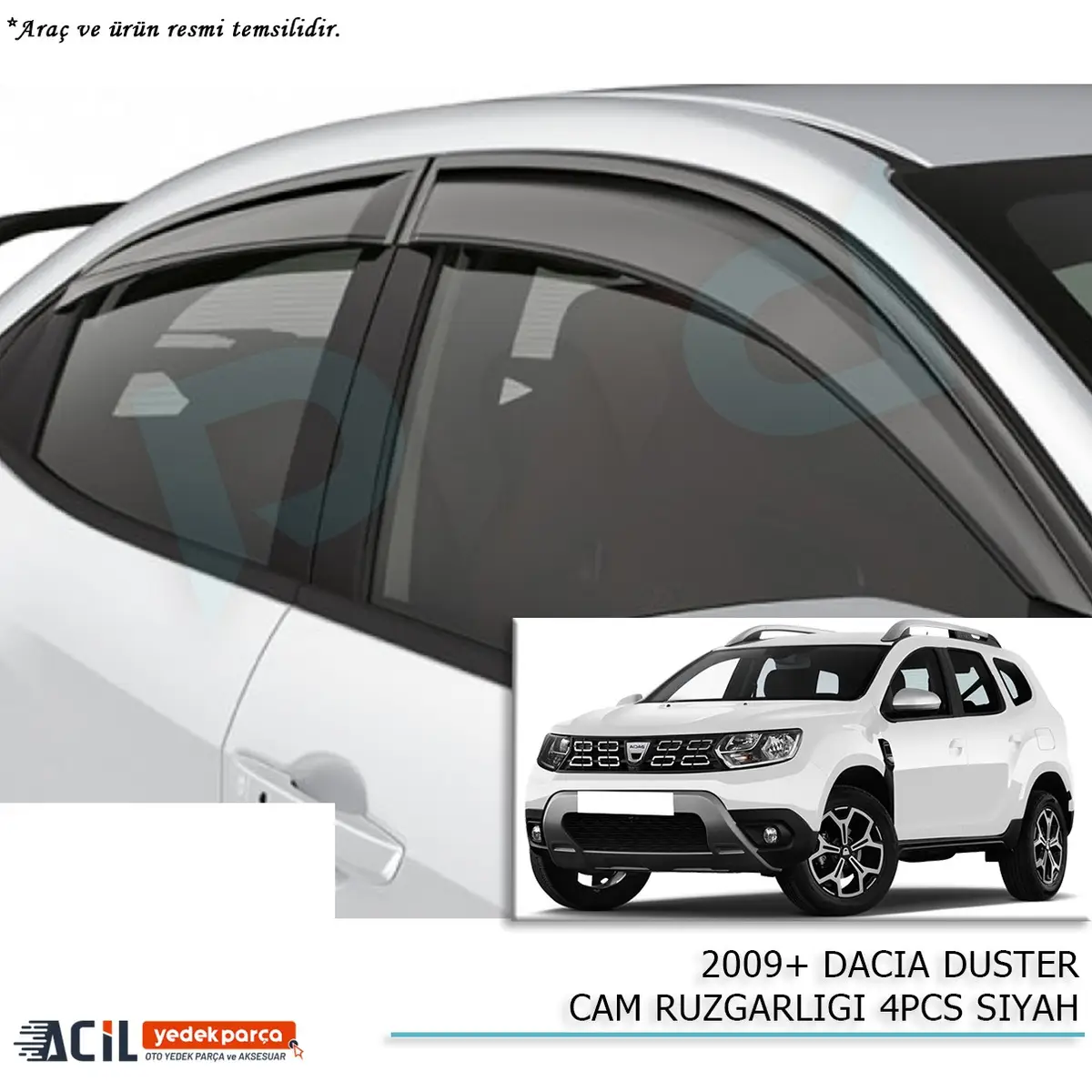 2009+ DACIA DUSTER CAM RUZGARLIGI 4PCS SIYAH