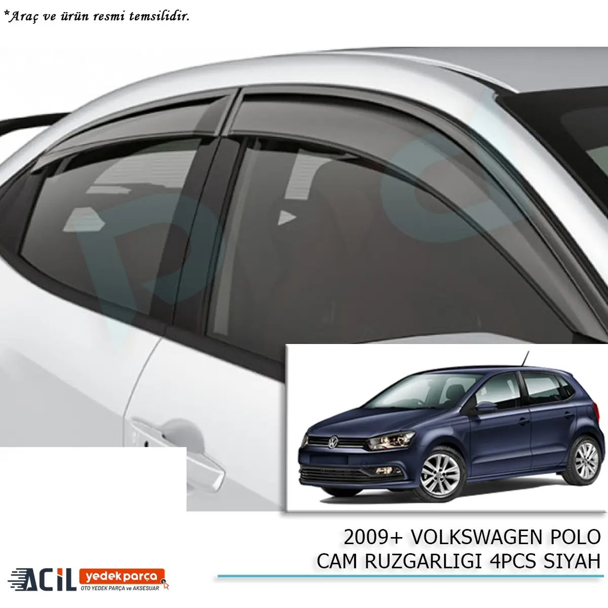 2009+ VOLKSWAGEN POLO CAM RUZGARLIGI 4PCS SIYAH