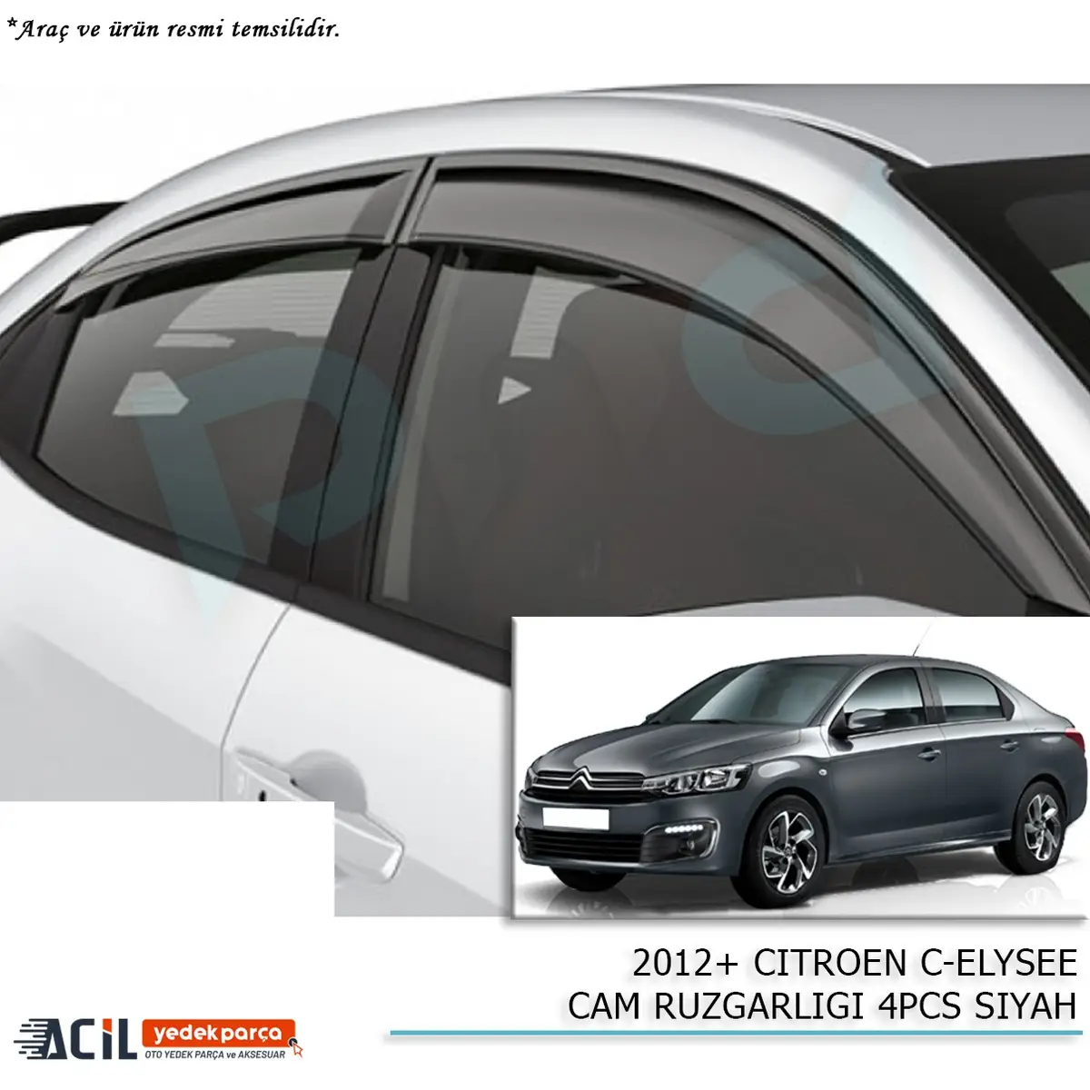 2012+ CITROEN C-ELYSEE CAM RUZGARLIGI 4PCS SIYAH