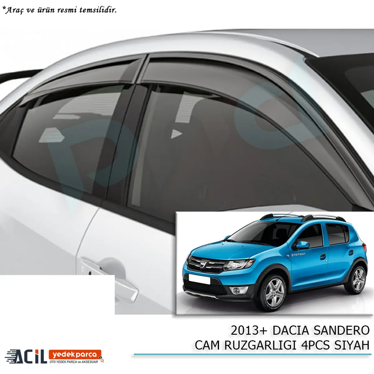 2013+ DACIA SANDERO CAM RUZGARLIGI 4PCS SIYAH